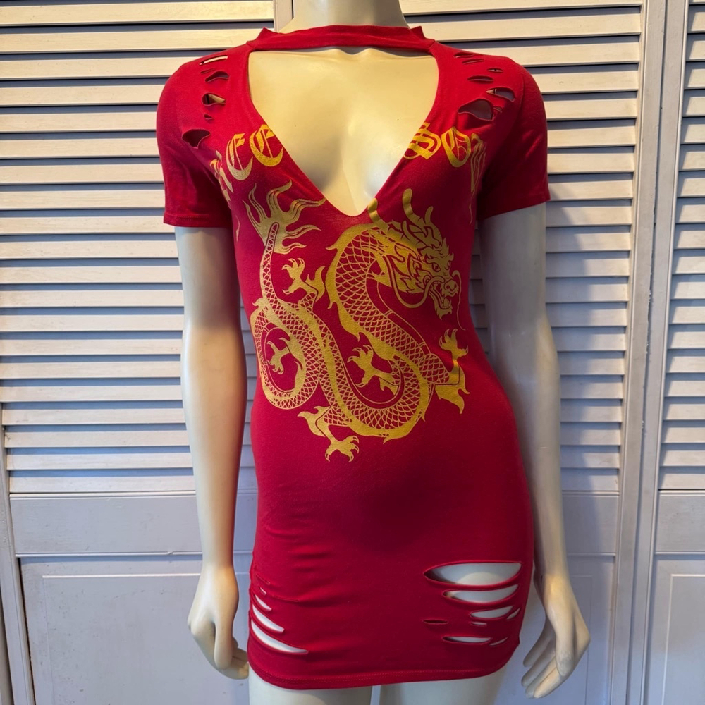 Women's JNK Dress Size S Red Dragon Print